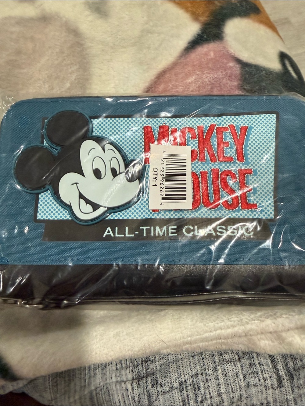 Disney Blue and Black Zippered Travel Pouch with Retro Logo